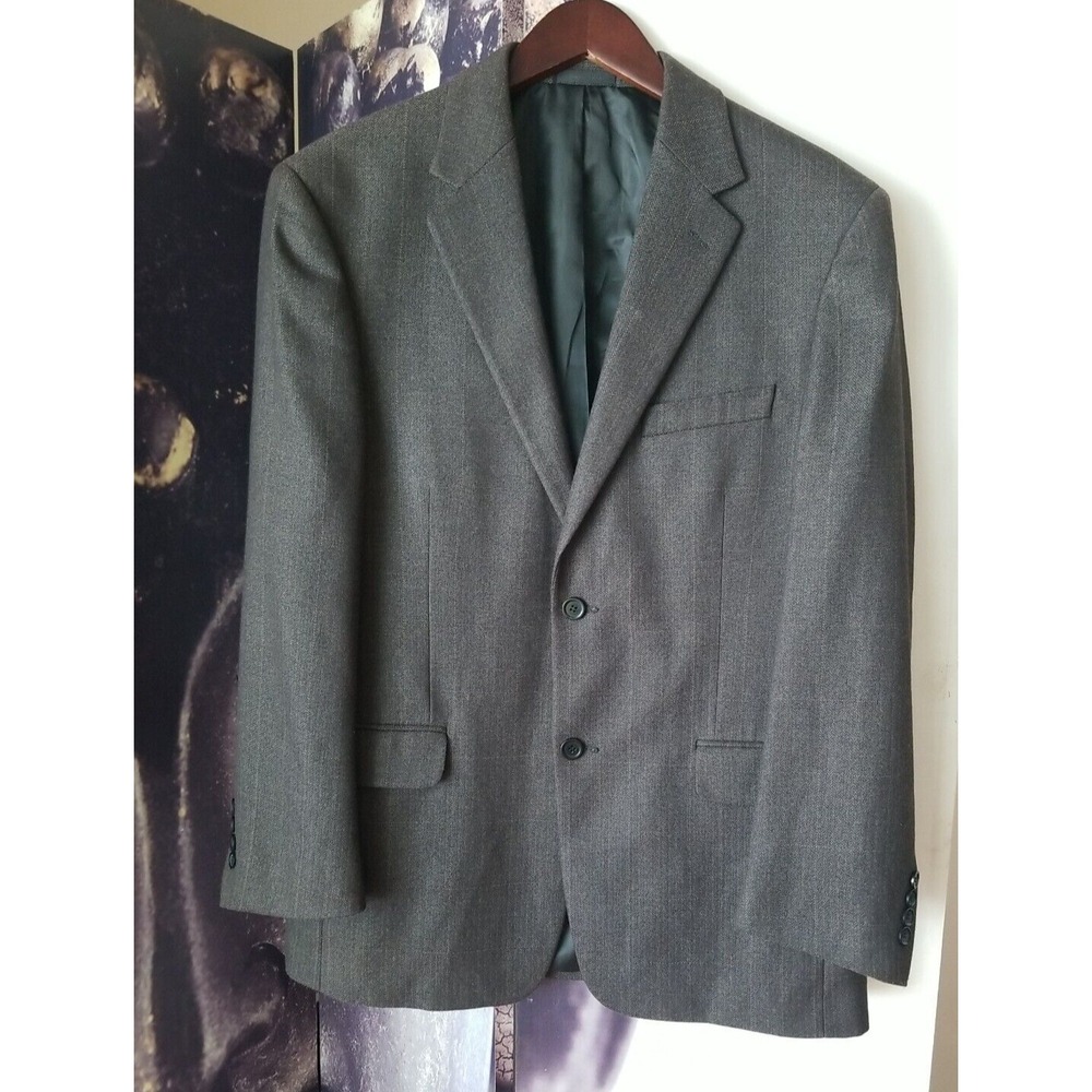 40R Andrew Fezza Men's 2 Button Wool Blazer Jacket Gray Windowpane‎